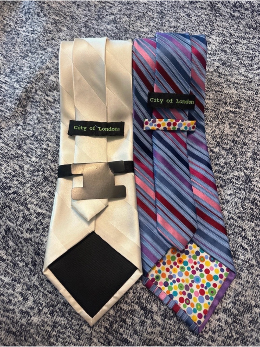 City of London Two-Tie Set — Ivory Solid and Blue/Purple Striped